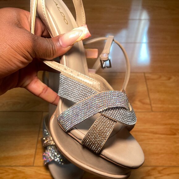 Beige Bedazzled Two Toned Heels - Picture 2 of 4